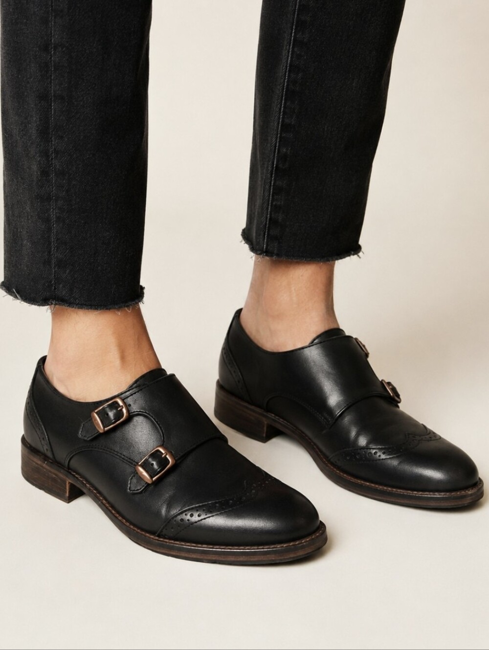 Wolverine Black Leather Double Monk Strap Brogue Wingtip Shoes Jaden Size 8